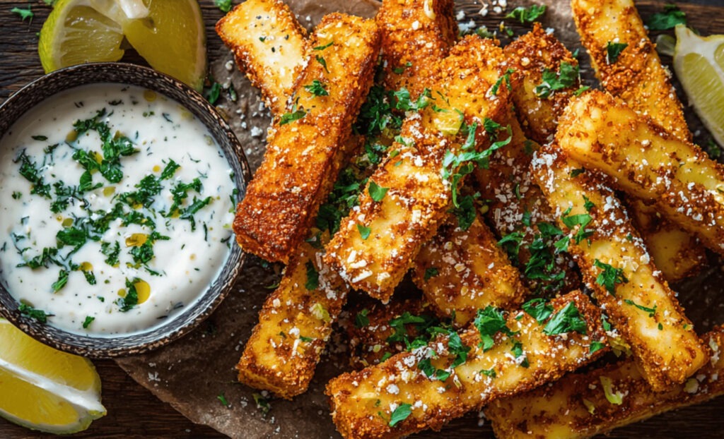 Crispy Halloumi Fries with Hot Honey Drizzle: Easy Appetizer Recipe Halloumi Fries, Hot Honey Recipe, Crispy Appetizer, Cypriot Cheese, Easy Snack
