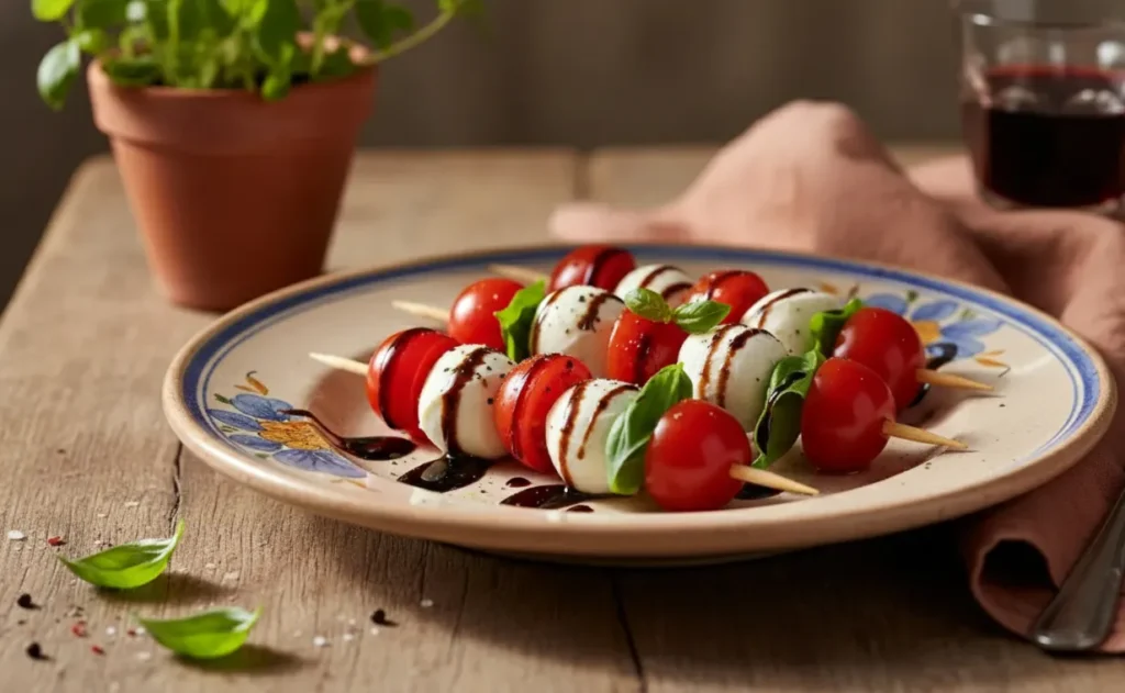 Easy Mini Caprese Skewers with Balsamic Glaze: Party Appetizer Mini Caprese Skewers with Balsamic Glaze: Perfect Party Appetizer