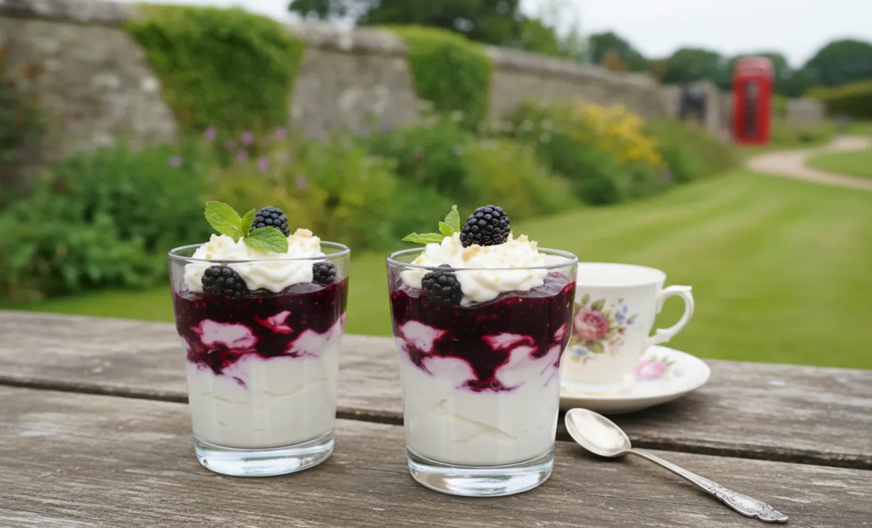 Traditional British Blackberry Fool with Hazelnut Biscuits - Next Delicious