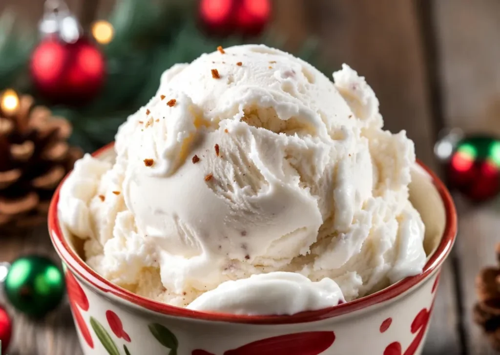 Eggnog Ice Cream, Holiday Dessert, No-Churn Ice Cream, Christmas Recipe, Frozen Treat